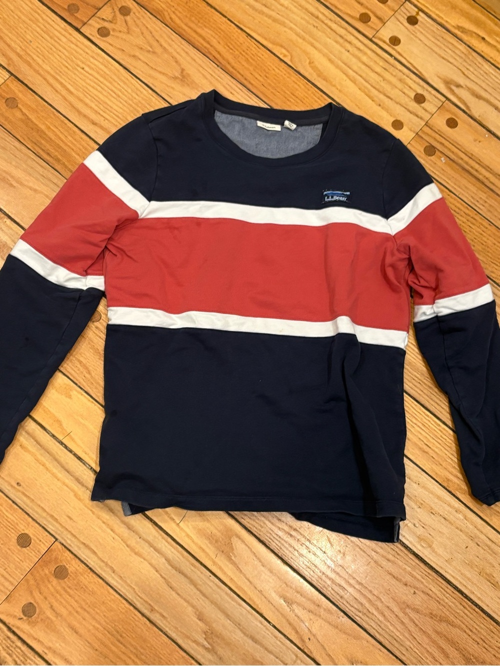 L.L. Bean Navy, Red & White Striped Long-Sleeve Tee sweatshirt crewneck large - Picture 1 of 2